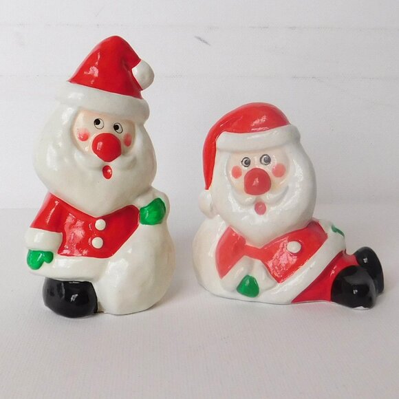 Green Holly Leaf Berry Stem Christmas Candy Dish & Santa Figurine Set Vintage - Picture 3 of 13